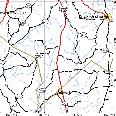 Zip code 40489 close-up map