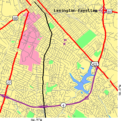Zip code 40502 close-up map