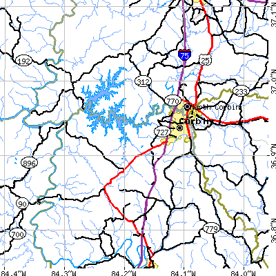 Zip code 40701 close-up map