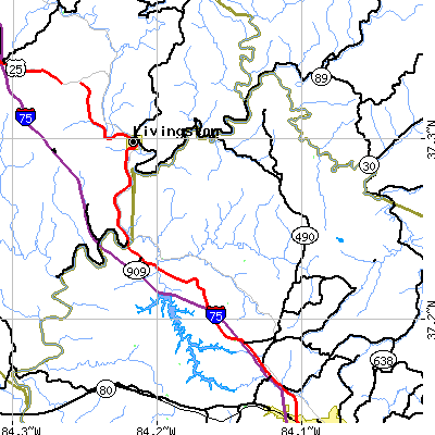 Zip code 40729 close-up map