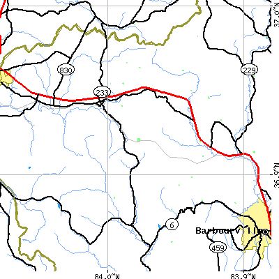 Zip code 40734 close-up map