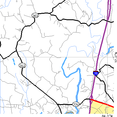Zip code 40737 close-up map