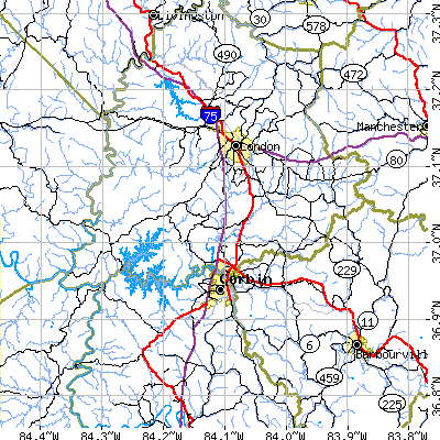 Zip code 40744 close-up map