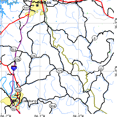 Zip code 40759 close-up map