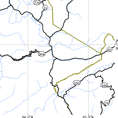 Zip code 40763 close-up map