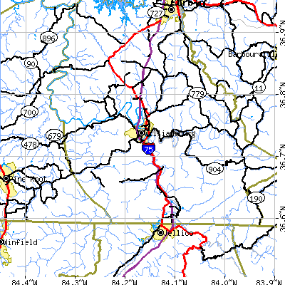 Zip code 40769 close-up map