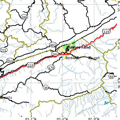 Zip code 40823 close-up map
