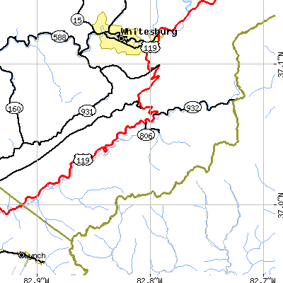 Zip code 40826 close-up map