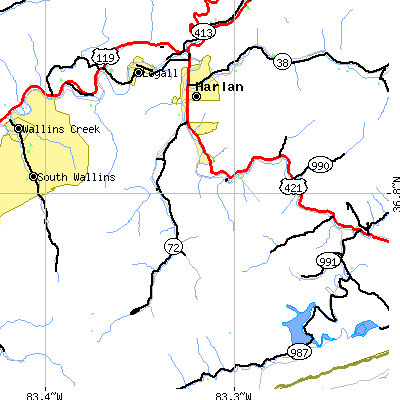 Zip code 40831 close-up map