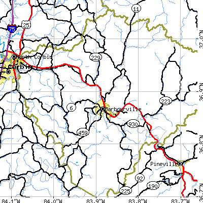Zip code 40906 close-up map