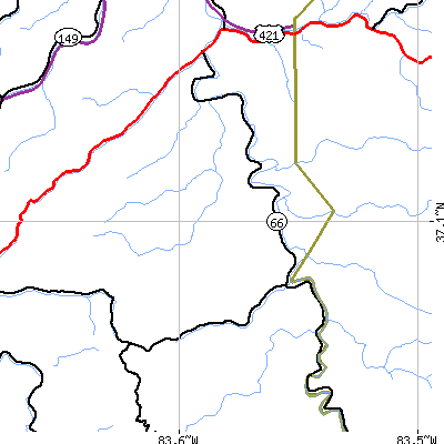 Zip code 40914 close-up map