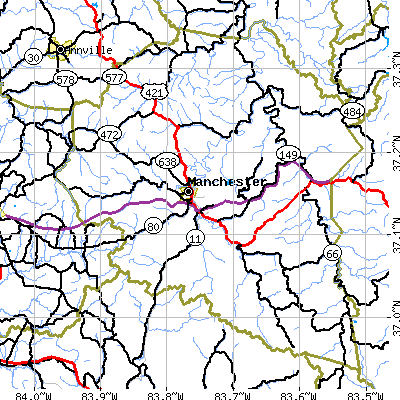 Zip code 40962 close-up map