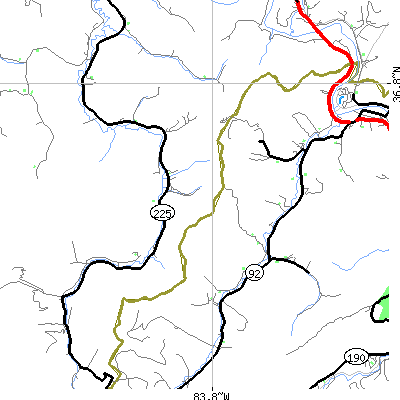 Zip code 40995 close-up map