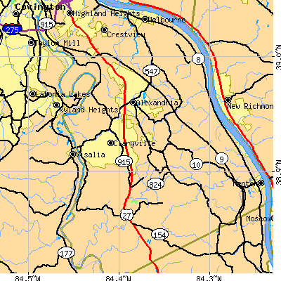 Zip code 41001 close-up map
