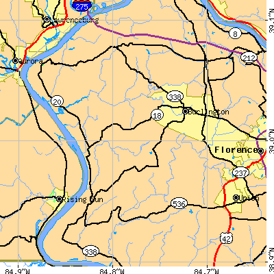 Zip code 41005 close-up map