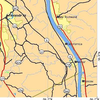 Zip code 41007 close-up map