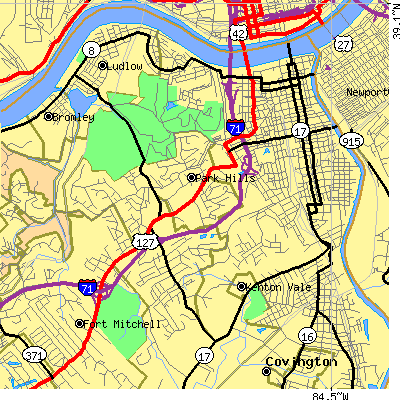 Zip code 41011 close-up map