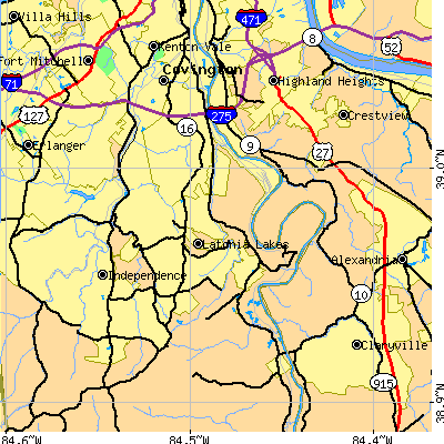 Zip code 41015 close-up map