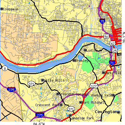 Zip code 41016 close-up map