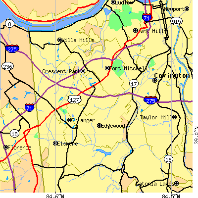 Zip code 41017 close-up map