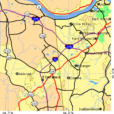 Zip code 41018 close-up map