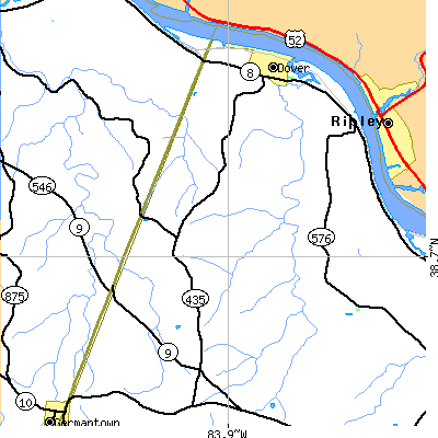 Zip code 41034 close-up map