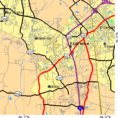 Zip code 41042 close-up map