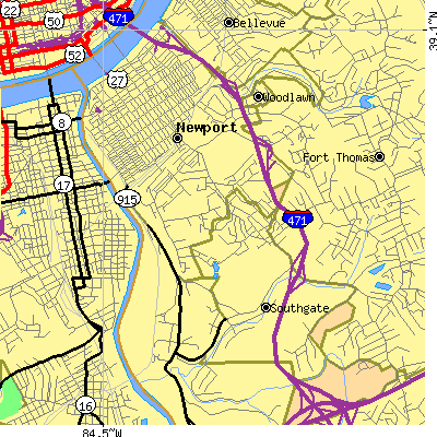 Zip code 41071 close-up map