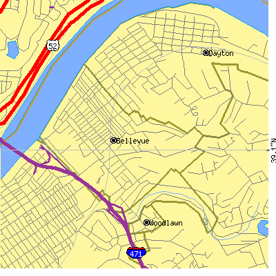 Zip code 41073 close-up map