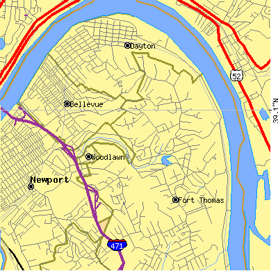 Zip code 41074 close-up map