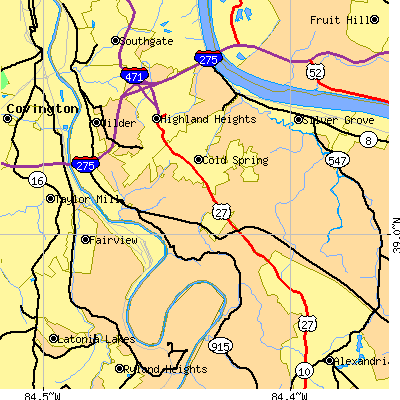 Zip code 41076 close-up map