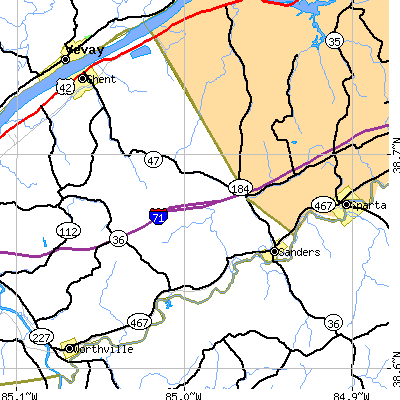 Zip code 41083 close-up map