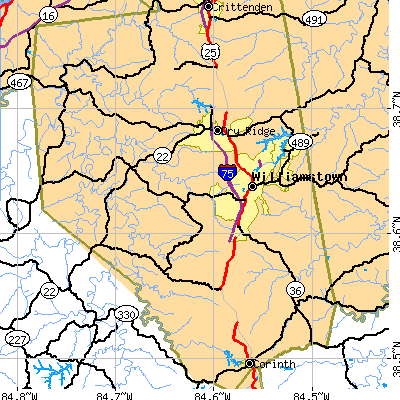 Zip code 41097 close-up map