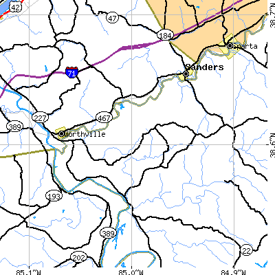 Zip code 41098 close-up map
