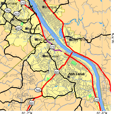Zip code 41101 close-up map