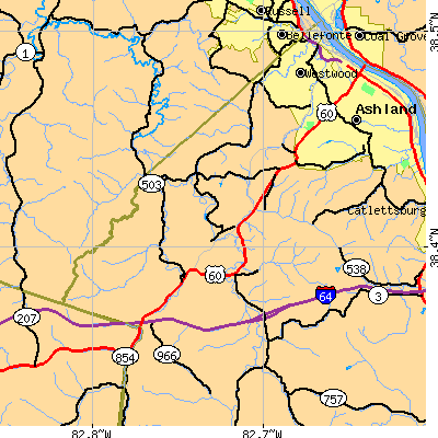 Zip code 41102 close-up map