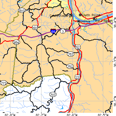Zip code 41129 close-up map