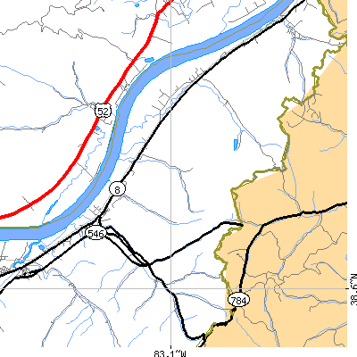 Zip code 41166 close-up map