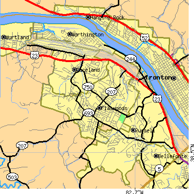 Zip code 41169 close-up map