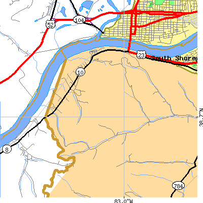 Zip code 41174 close-up map