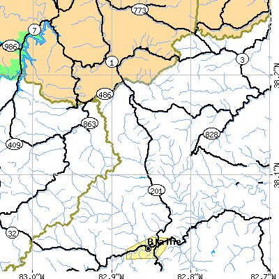 Zip code 41180 close-up map