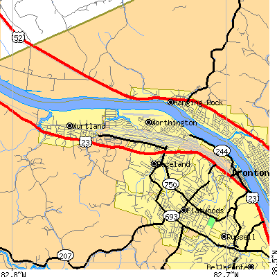 Zip code 41183 close-up map