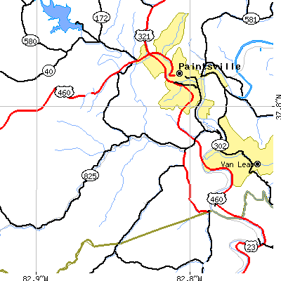 Zip code 41222 close-up map