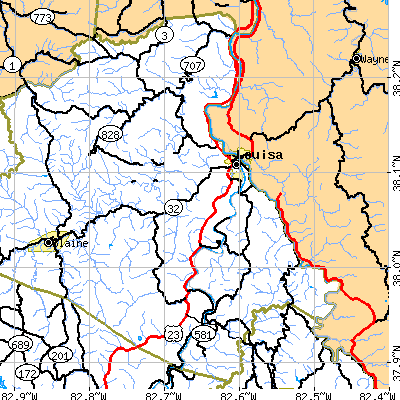 Zip code 41230 close-up map