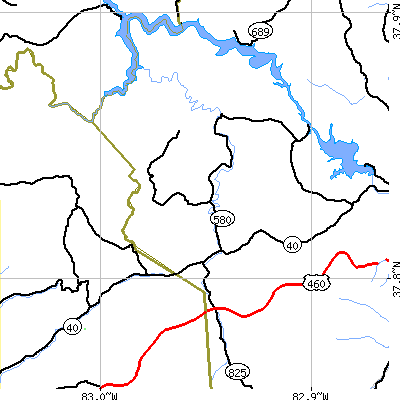 Zip code 41238 close-up map