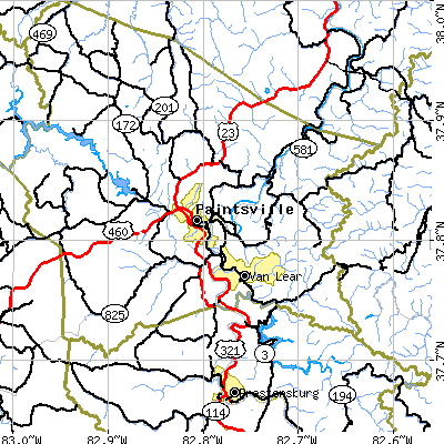 Zip code 41240 close-up map
