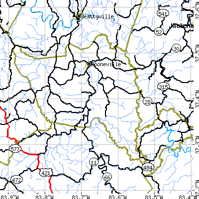 Zip code 41314 close-up map