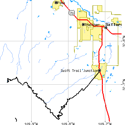 Zip code 85552 close-up map