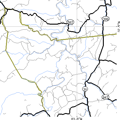 Zip code 41386 close-up map