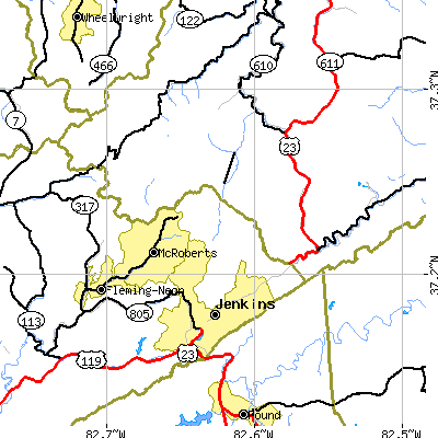 Zip code 41537 close-up map